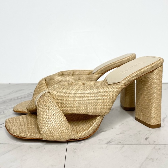 Schutz Fairy Natural Egg Shell Square Toe Heeled Sandal 8 1/2 B - Picture 1 of 14